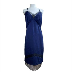 Adelyn Rae Blue Slip Midi Dress Lace Trim Small